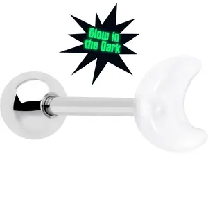 Crescent Moon UV Glow Barbell Tongue Ring