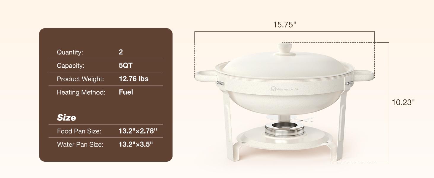 WARMOUNTS 5QT White Chafing Dishes (2-Pack/4-Pack) | Maifanite-Coated & Stackable Buffet Warmers for New Year‘s Party & Winter Gathering | Wedding & Catering