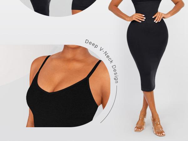 FeelinGirl Shapewear Dress Women Tummy Control Bodycon Dress Built in Bra Full Dress Seamless Body Shaper for Women Fabric Fit Womenswear