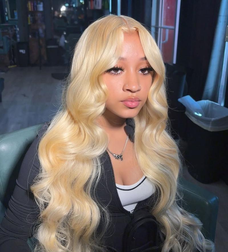 Anyweek 613 Lace Front Wig Human Hair Body Wave Blonde Wig 13x4 HD Transparent Lace Frontal Wigs Pre Plucked Glueless Wigs for Women