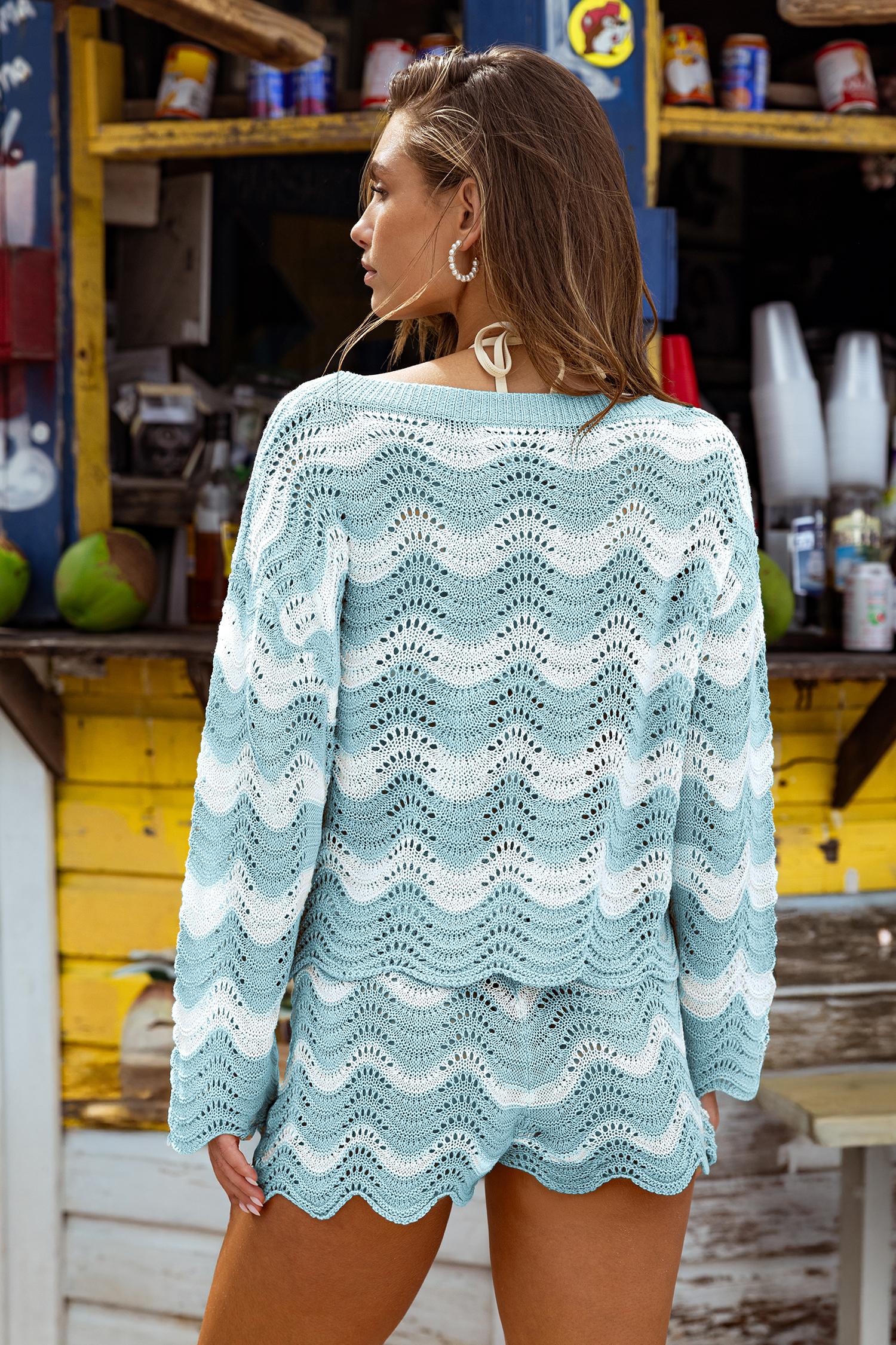 CUPSHE Breathable Knit Swim Coverup - Lightweight Striped Long Sleeve Beach Top - Perfect for Boat Days, Pool Parties & Tropical Getaways