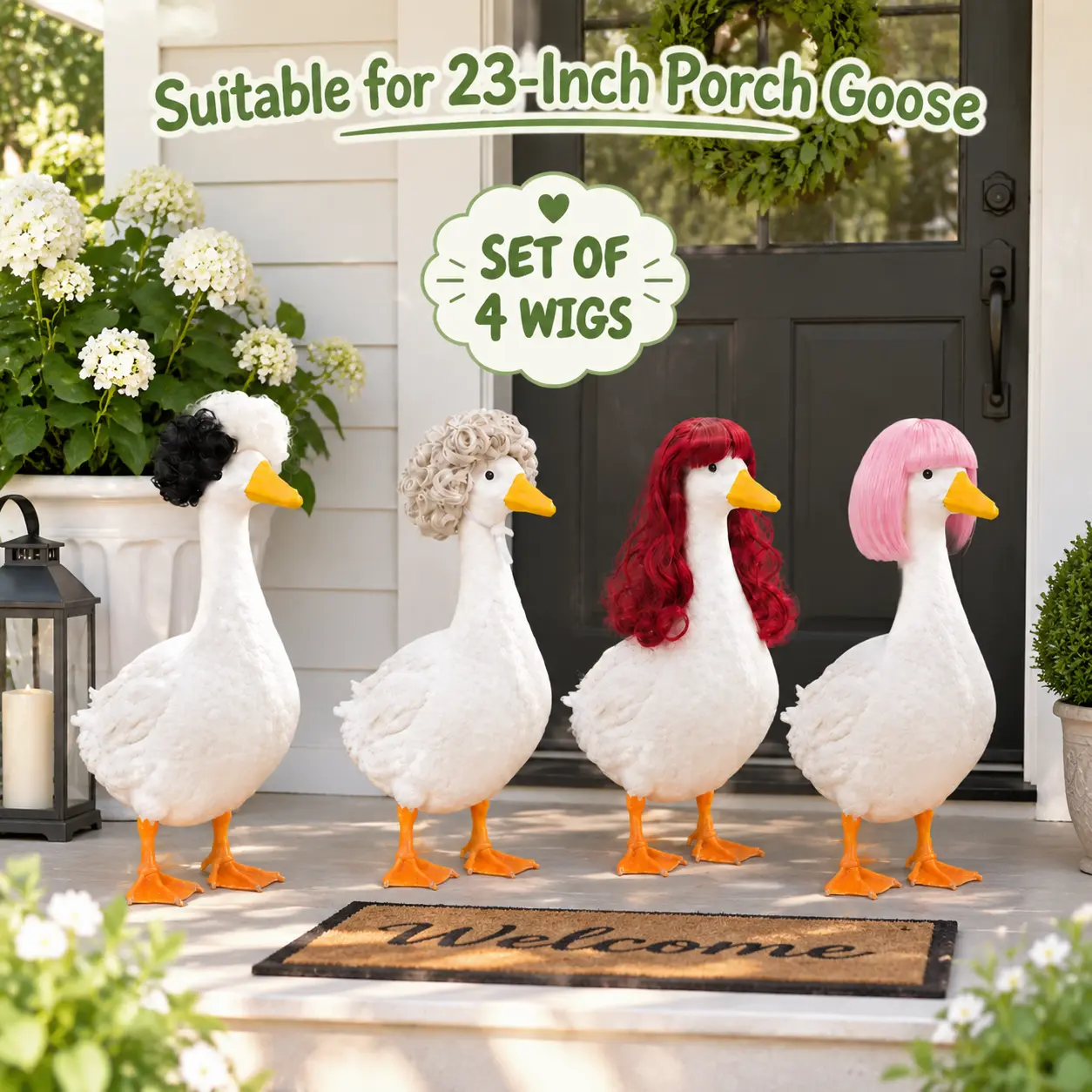 Fun Goose 23 In Wig Set, Cute Wig for Pet Costumes & Outdoor Statue Accessories, Porch Goose Outfits for Garden Patio Yard Decor, Ideal for Halloween & Christmas Holiday Parties