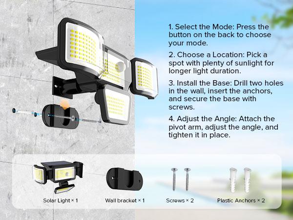 Solar Outdoor Lights 3000LM 238LED Security Lights 3 Heads Motion Sensor Spotlights with 3 Modes IP65 Waterproof 6500K for Yard Garden Driveway Porch Garage Patio Gifts,Thanksgiving & Christmas Gifts Solar Outdoor Lights 3000LM 238LED Security Lights 3 Heads Motion Sensor Spotlights with 3 Modes IP65 Waterproof 6500K for Yard Garden Driveway Porch Garage Patio Gifts,Thanksgiving & Christmas Gifts