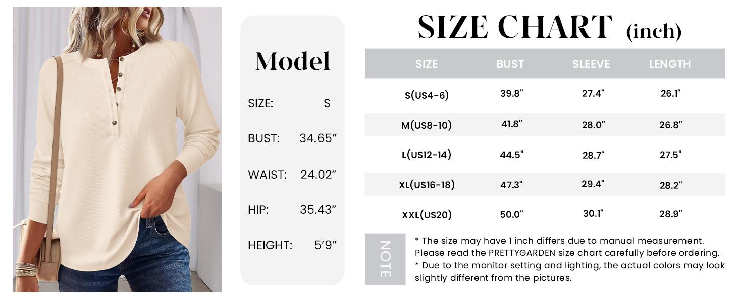 PrettyGarden Women's Button Up Waffle Top Long Sleeve Knit Shirts Fall Casual Henley V Neck Tunic Tops Loose Fit Basic Tees