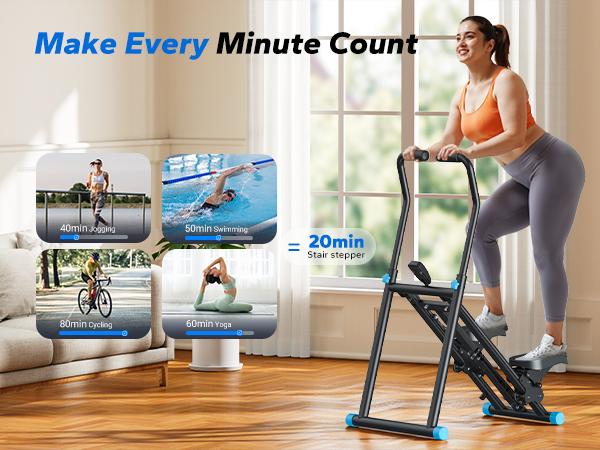 MERACH Stair Stepper with Handlebar for Full-Body Workout, 300LBS Capacity,  Compact Cardio Climber Exercise Machine with Adjustable Pedals, Vertical Climber for Home Gym