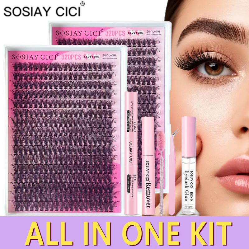 DlY Eyelash Extension Kit Summer Style 320 Pcs 40D Curl Clusters Individual False Eyelashes, Mixed 9-1ómm, with Lash Bond & Seal, Tweezers, Remover, Clear Glue, Eye Makeup Enhancement Products, DlY Lash Extensions at Home, New Year's Day Gift Cosmetic