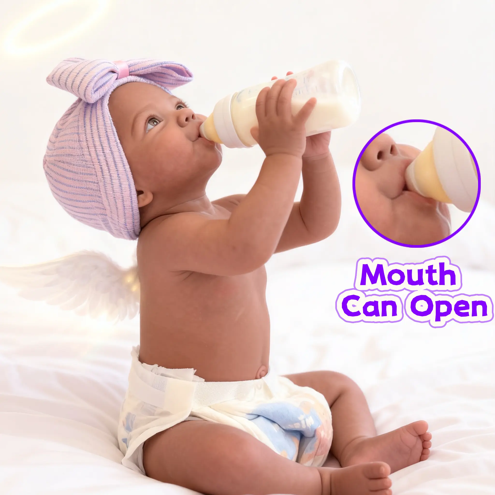18-in Deep Beige Realistic Reborn Baby Doll, Handmade Full-Body Soft Fabric Doll with Lifelike Texture, Open/Closed Eyes, Open Mouth, Matching Outfit, Ideal Collectibles for Toddlers’ Birthdays, Role Play Toys (5.29-5.51 lbs)