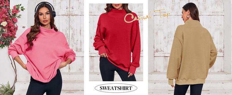 FISOEW Women's Oversized Turtleneck Sweatshirt Long Sleeve Pullover Tops Casual Basic Hoodie for Fall Outfits Cotton Cute compression shirts men thermal long sleeve workout tops oversized gym shirts