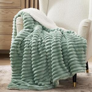 【Deals For You Days】Bedsure Striped Sherpa Blanket Super Soft Cozy Plush Fleece Flannel Solid  Modern Lightweight Comforter