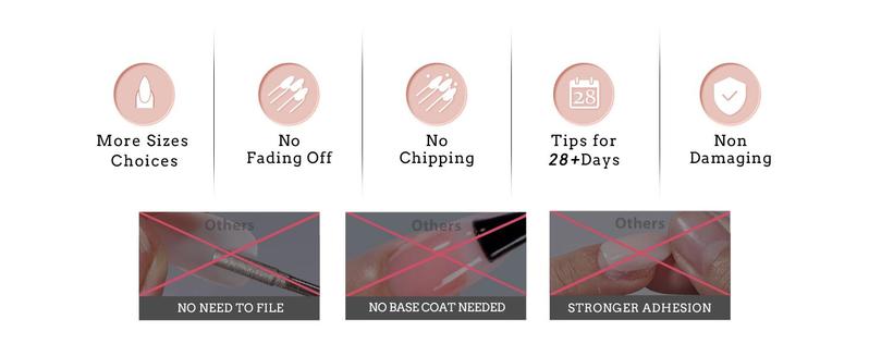 BTArtboxnails XCOATTIPS Press on Nails - 150pcs White french Pink Short Square or Almond or Coffin French Tips, Pink Soft Gel False Nail, Soak Off Acrylic Fake Nails Extensions