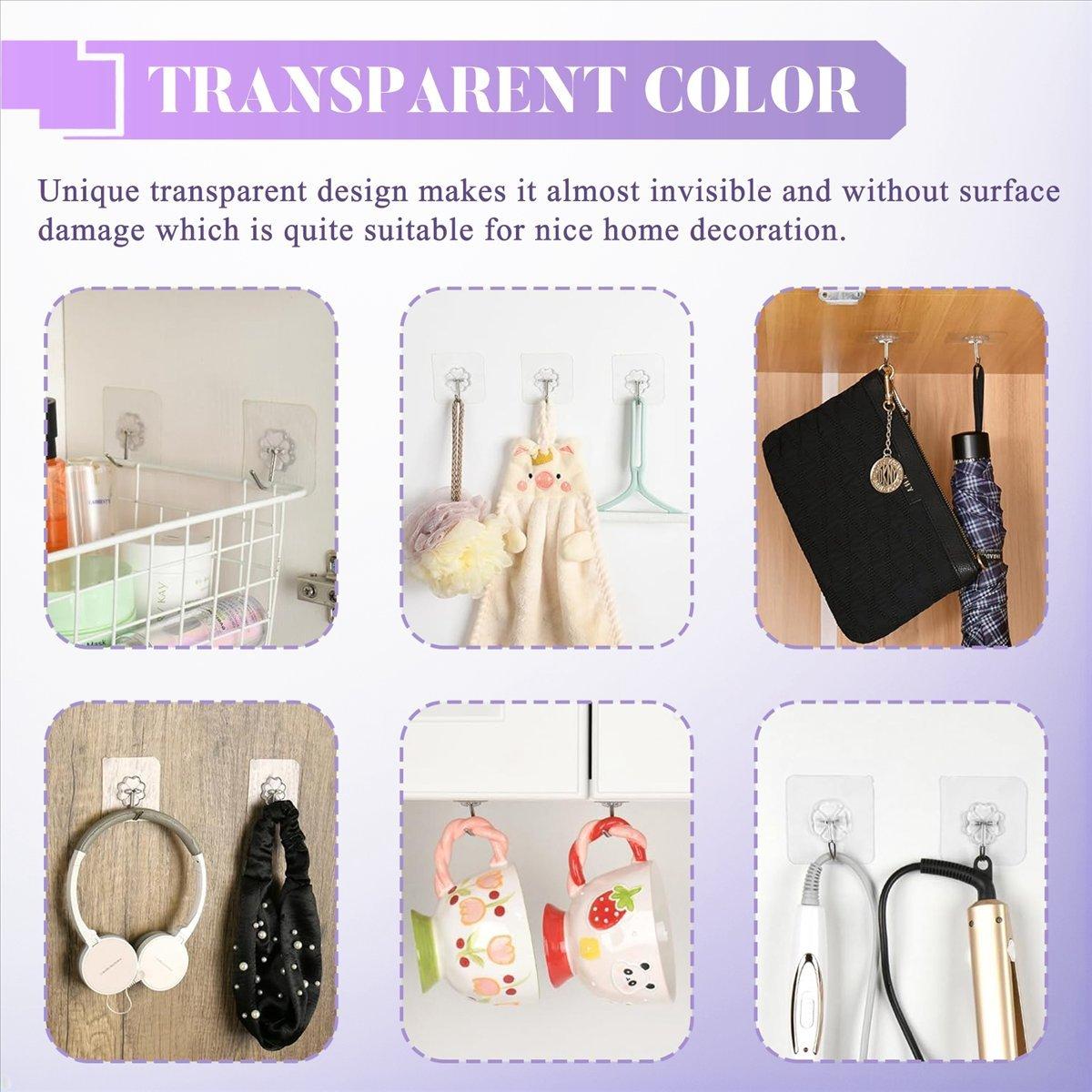 10 Packs Reusable Adhesive Hooks,Transparent Heavy Duty Wall Hooks with No Scratch, Waterproof and Oilproof for Bathroom, Bedroom, Kitchen, Refrigerator Door, Wall and Ceiling