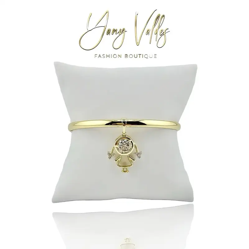 Bangle bracelet with charm design and gold plated finish