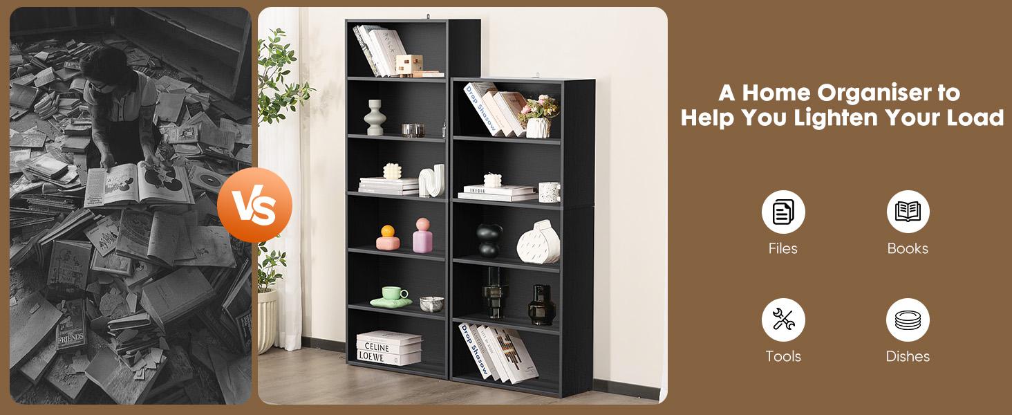 Industrial 5 Shelf Bookcase - Large 53 Inch Tall Floor Standing Open Bookshelf for Home Office, Living Room, and Bedroom Storage Industrial 5 Shelf Bookcase - Large 53 Inch Tall Floor Standing Open Bookshelf for Home Office, Living Room, and Bedroom Storage