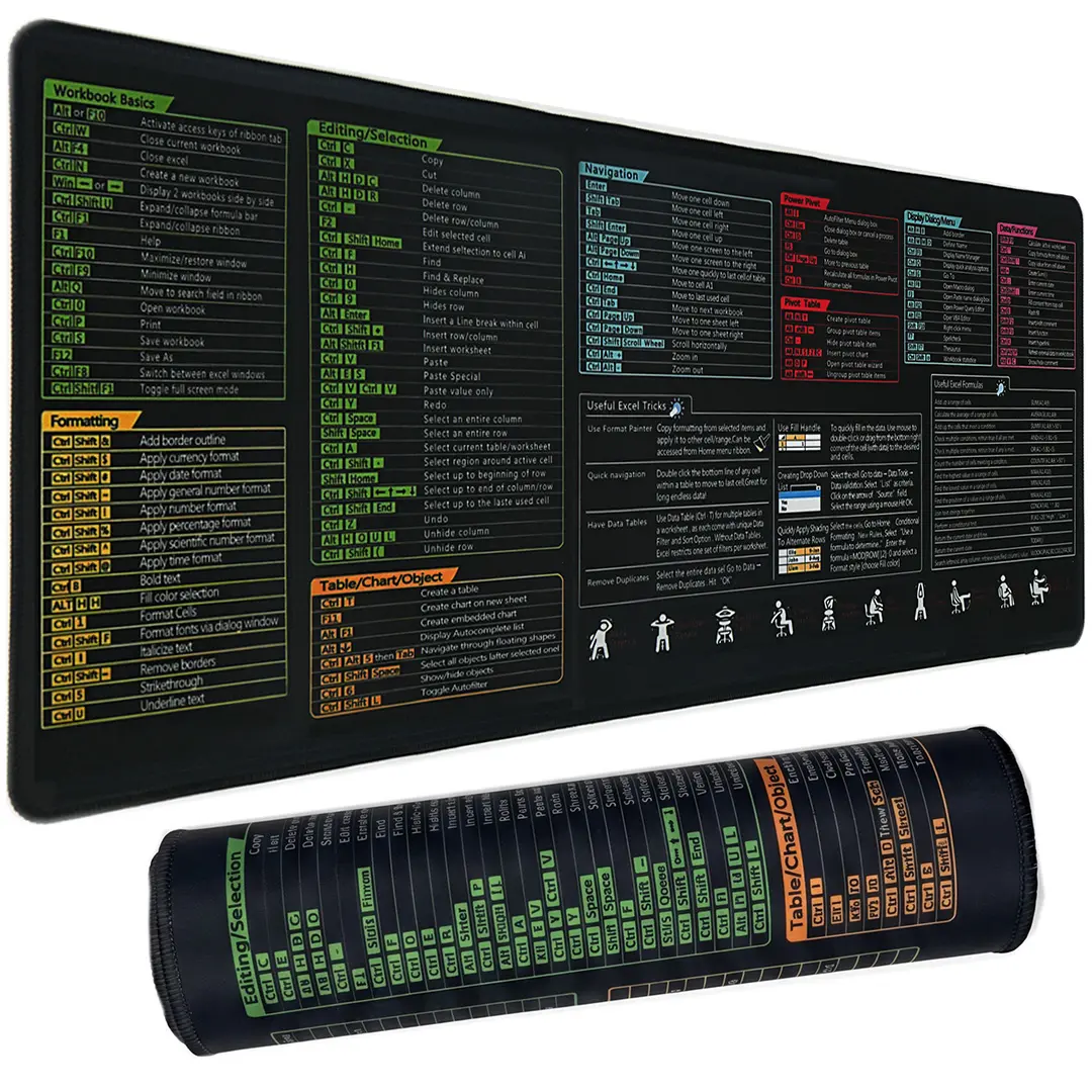 XL Mouse Pad with Excel Shortcuts | Large Desk Mat 31.5x11.8 Inch Waterproof Anti-Slip Computer Mouse Pad for Office Work, Laptop, PC, Study, Programming & Desk Setup desktop accessories men