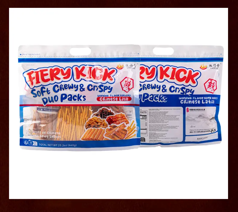 Fiery Kick Chinese Latiao Duo Packs - 450g Versatile Ambient Room Temp Plant-Based Gluten-Free Healthy Snack, Soft Chewy & Crispy Mixed Spicy Strips with Assorted Flavors, Viral Asian Spicy Snack