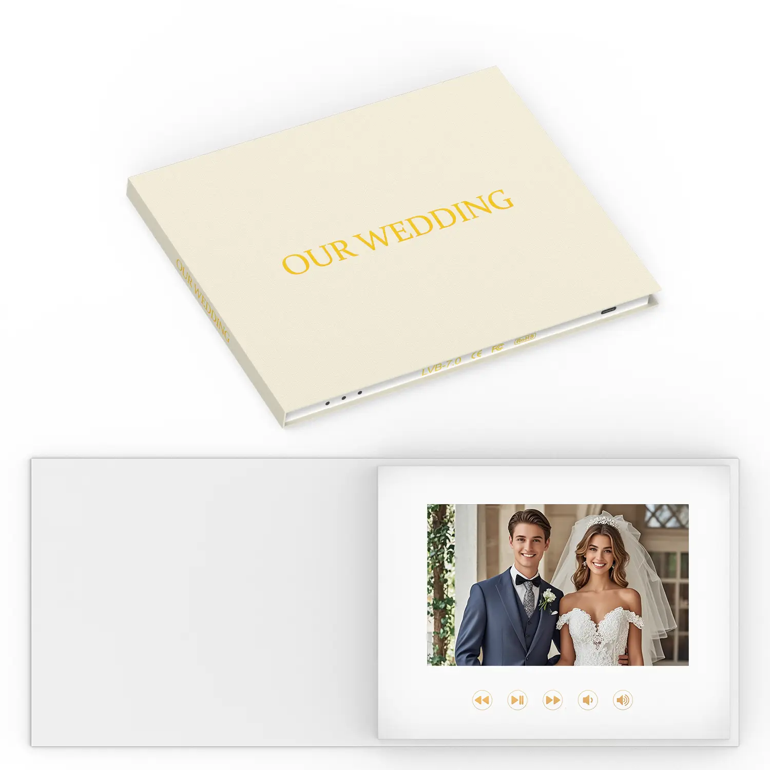 Luxury Linen-Bound Wedding Video Book with Gold Foil Stamping - Modern Home Decor Photo Album for Memories, 7” IPS Screen, 4GB Memory, Rechargeable Battery, Up to 3 Hours Video, Loop Playback, Linen-Bound Feels Premium,back to school,back to school haul