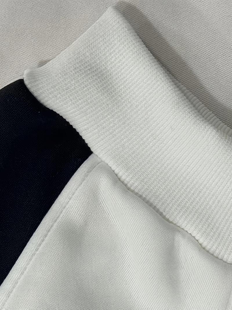 Black and White Colorblock Hooded Sports Set Trendy Versatile Comfortable Casual Wear High-End Feel