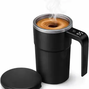 Portable Self-Mixing Automatic Mixing Cup, USB Rechargeable Magnetic Mixing Cup, Multifunctional Coffee Mixing Cup, Self Stirring Mug for Home Office Milk Cocoa with Lid 13oz (Black)