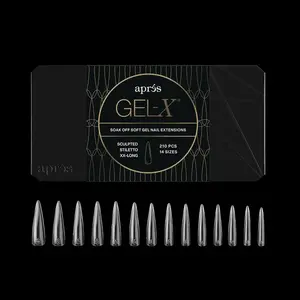 Apres Gel-X Sculpted Box of Nail Tips, 14 Sizes 00-9, Soft Gel Tip Box (210pcs) (Sculpted Stiletto Extra Extra Long, 210)