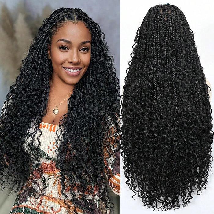 Pull Go Drawstring Cap 13x6 HD Full Lace Frontal Knotless Boho Curls Braided Wigs Human Hair Pre Cut Lace