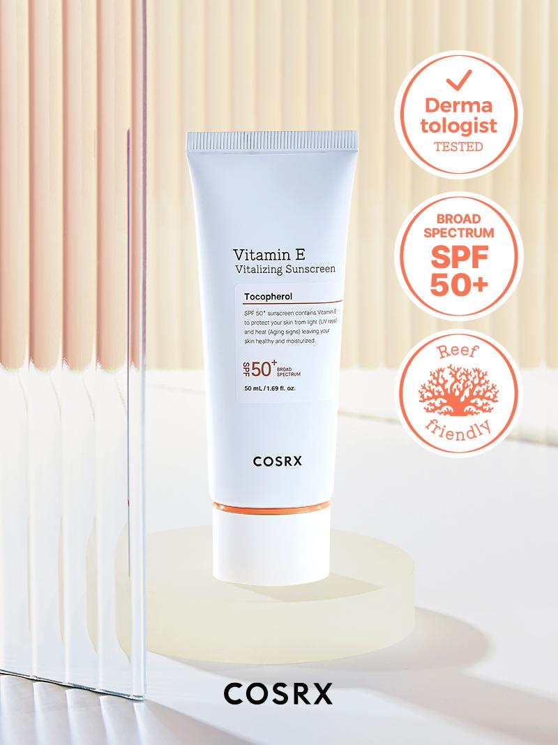 COSRX Vitamin E Vitalizing Sunscreen SPF 50+ 50ml - OTC Approved Antioxidant-Rich Korean Sunscreen with No White Cast Tocopherol for Daily Skin Repair