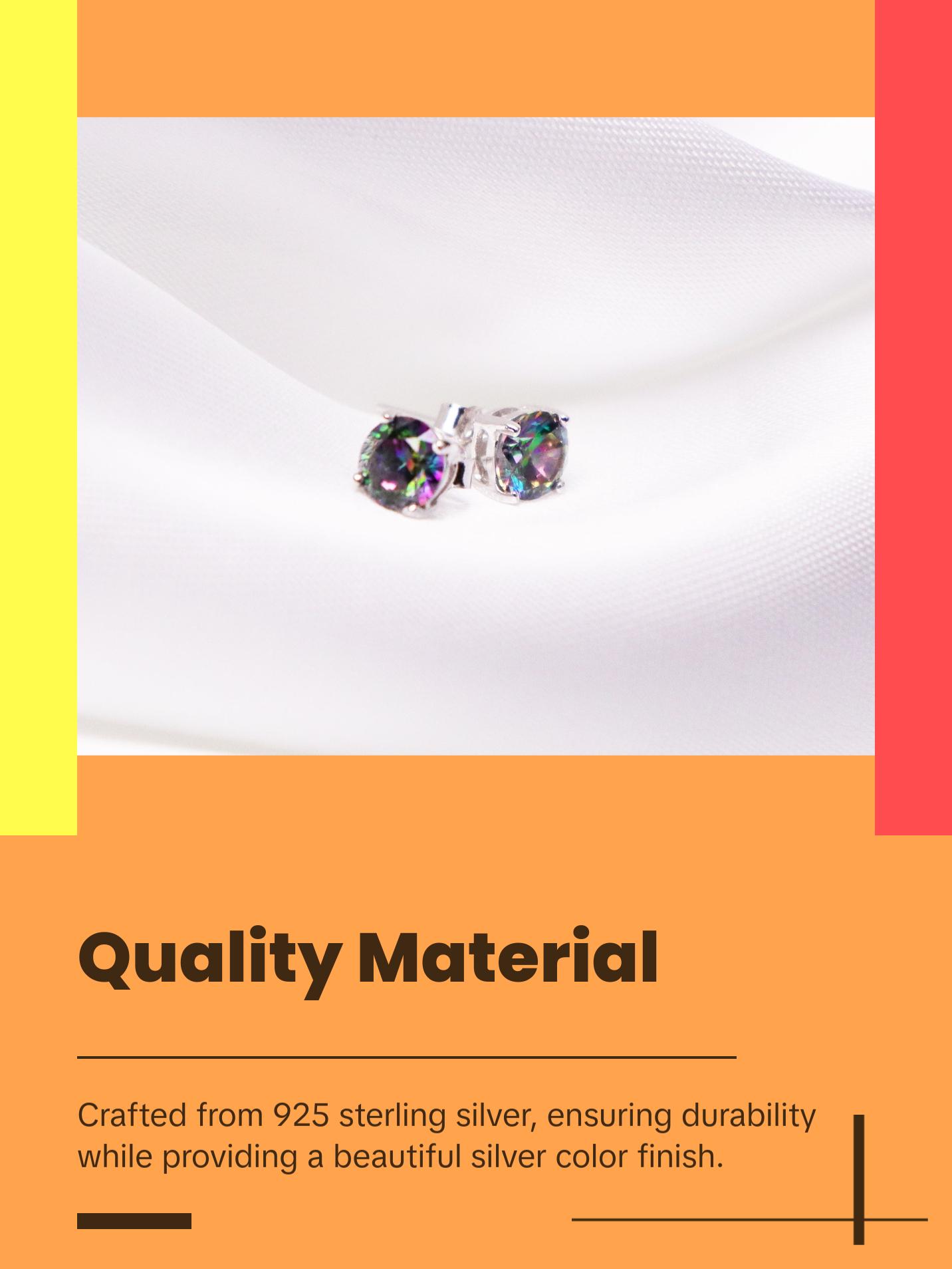 Black Mystic Cubic Zirconia Solitaire Stud Earrings Sterling Silver, Gemstone Earrings