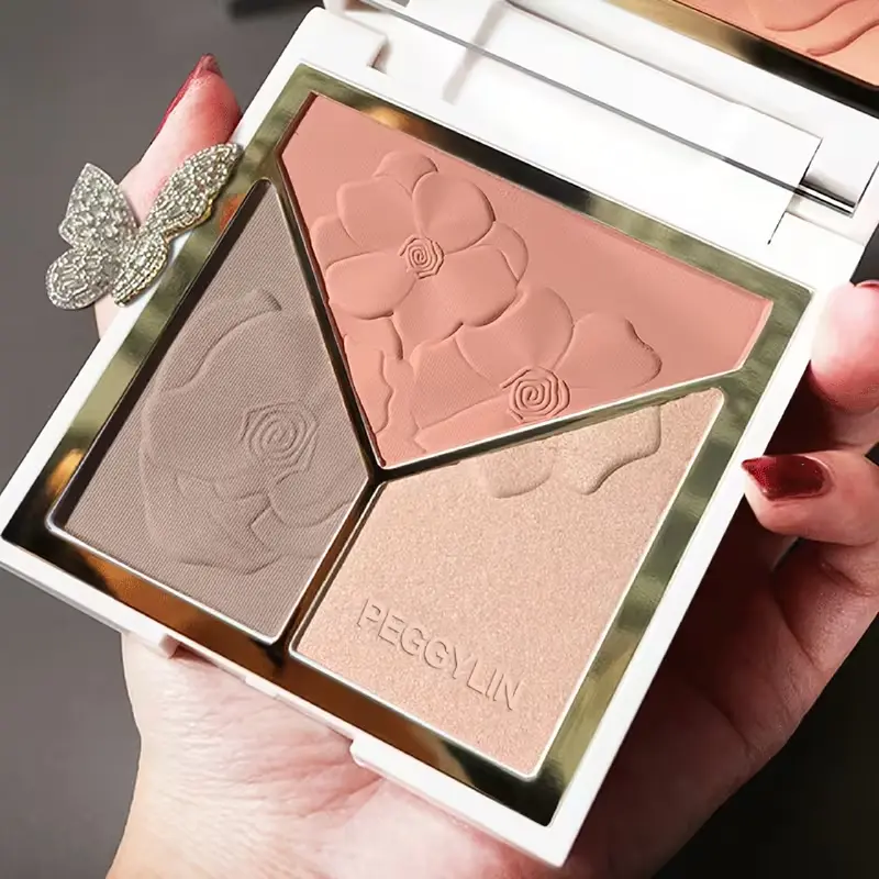 3-in-1 Contour Blush Highlighter Palette, Long-Lasting Buildable Face Makeup for Natural Glow