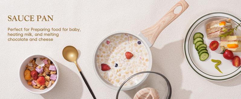 SODAY Pots and Pans Set Non Stick, 12Pcs Kitchen Cookware Sets Non-toxic Healthy Nonstick Kitchen Cooking Set with Frying Pans, Saucepans,Glass lid,Kitchenware,stock up on specials,Valentines Day gifts  Aluminium Durable Bakelite Handle