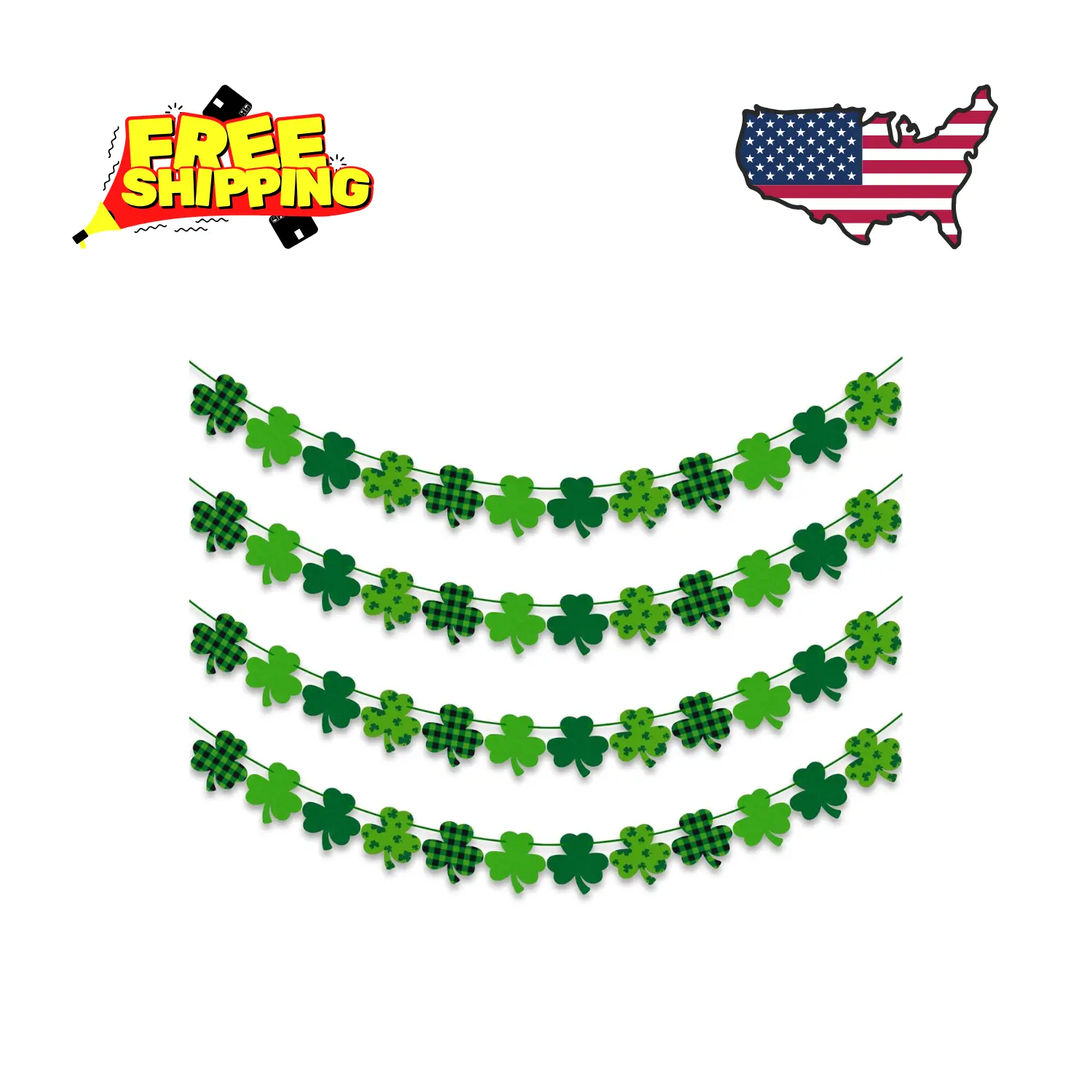 4PCS Felt Shamrock Clover Garland Banner, St. Patrick's Day Decorations