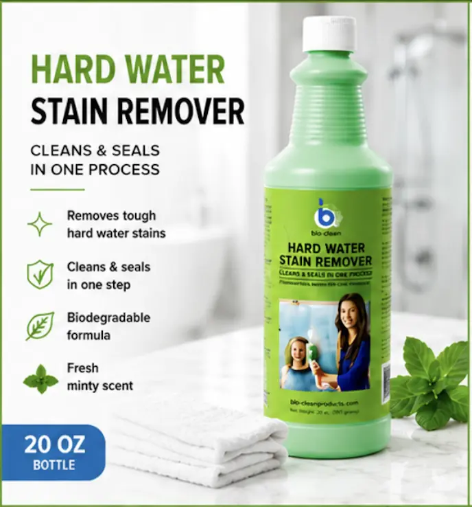 Bio-Clean Hard Water Stain Household Cleaner - 20 Oz. Bottle, Stainless Surface Safe, Cuts Soap Scum, Revives Shower Glass Shine, Handles Bathroom, Rv, And Boat Stains