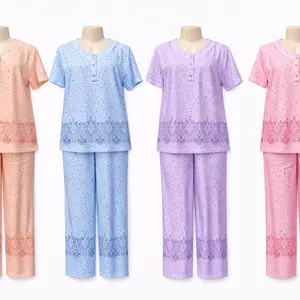 4 Pack Women’s Soft Cotton Pajama Set – Short Sleeve Top & Pants Sleepwear (One Size)