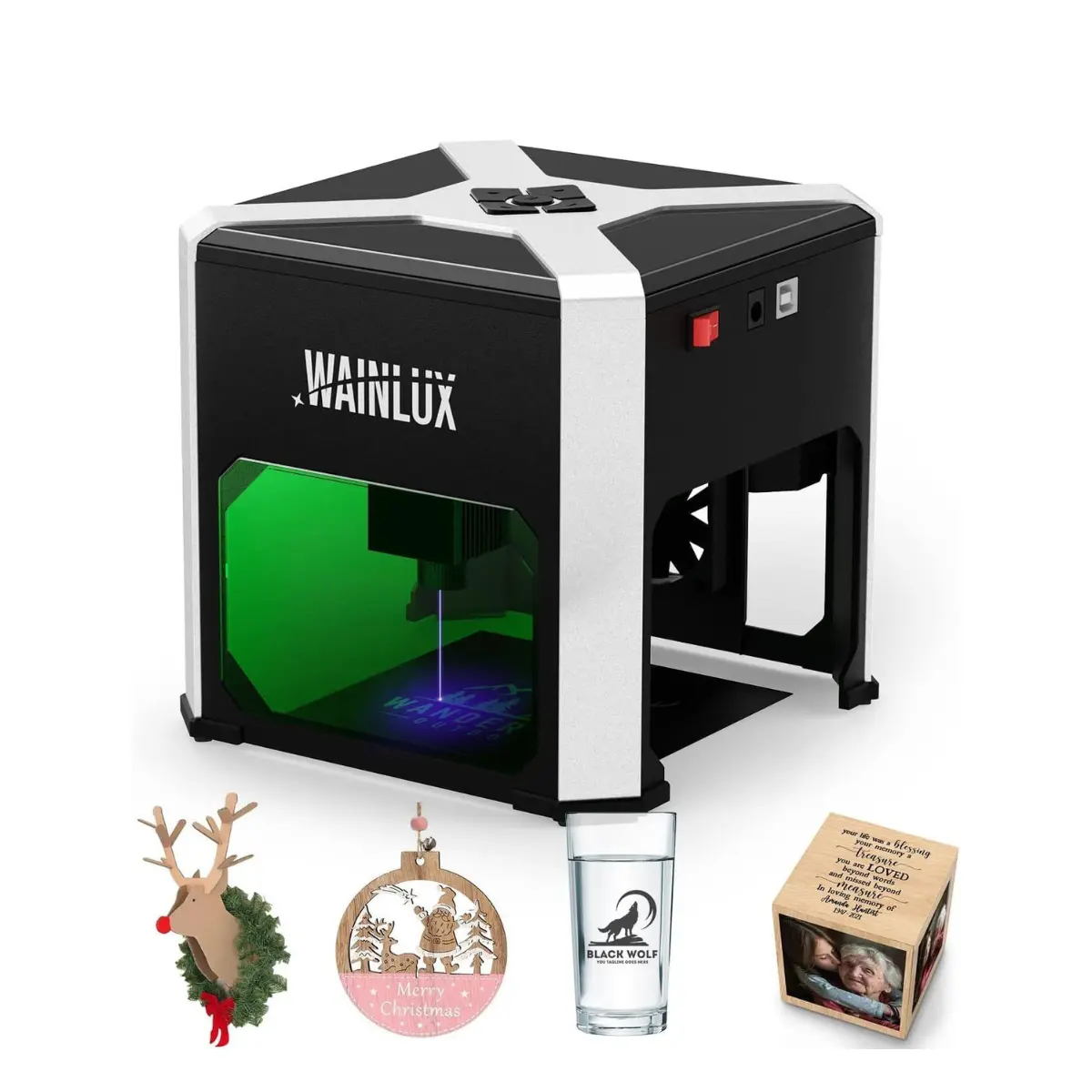 WAINLUX K6 Mini Laser Engraver, 1.6W edition, 3.15″× 3.15″ Working Area, Portable Laser Engraving Machine,for DIY Project Custom Gift Plug-and Play Beginner-friendly