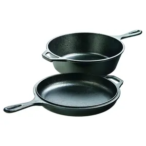 Lodge 3.2qt Cast Iron Combo Cooker: Skillet & Frying Pan Set, 10.25" Diameter, Gas & Electric Compatible