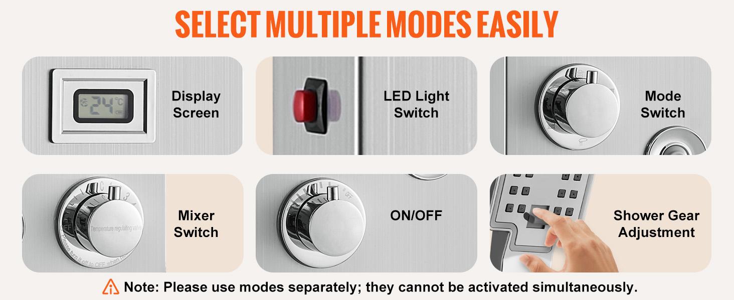 VEVOR Shower Panel System, TikTokShopBlackFriday, 6 Shower Modes, LED & Display Shower Panel Tower, Rainfall, Waterfall, 4 Body Massage Jets, Tub Spout, Handheld Shower Head 59" Hose, Stainless Steel Wall-Mounted Shower Set