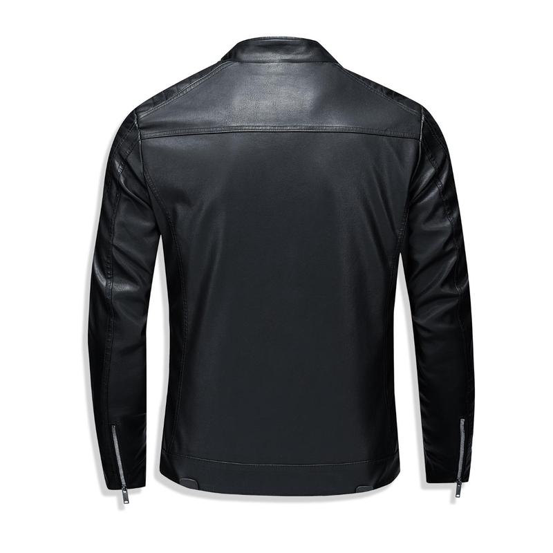 New Autumn Winter Men's Leather Jacket Warm Coat Casual Turn down Collar Clothing Fabric Top Long Sleeve Black Suitable For Outdoor Activities And Daily Life