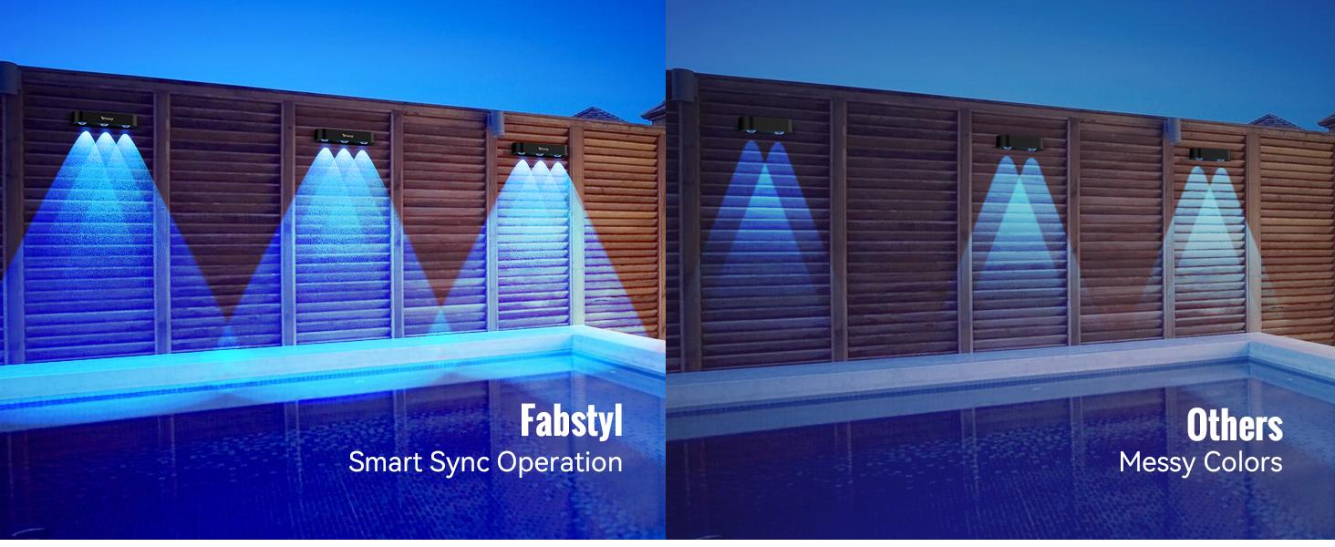 FabStyl RGB Solar Wall Fence Lights, Synchronously Change Color, Solar Step Lights, Bright Wall Lights, Outdoor Waterproof, Solar Powered Patio Decor for Wall, Rail, Porch, Backyard, Garden. Perfect for holiday decorations FallFreshness FabStyl RGB Solar Wall Fence Lights, Synchronously Change Color, Solar Step Lights, Bright Wall Lights, Outdoor Waterproof, Solar Powered Patio Decor for Wall, Rail, Porch, Backyard, Garden. Perfect for holiday decorations FallFreshness