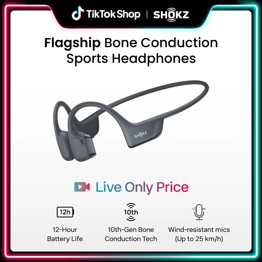 【Live only】SHOKZ OpenRun Pro 2 - Open-Ear, Bone Conduction Sport Headphones - Sweat Resistant, Workout Headphones with Deep Bass and Smart Mic