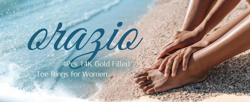 ORAZIO Gold Toe Rings for Women 14K Gold Filled Adjustable Open Band Set Include CZ Hug Rings Summer Beach Foot Jewelry