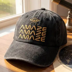 Amaze UFO Dad Hat, Embroidered Alien Baseball Cap, Space Lover Gift, Retro Astronomy Hat, Washed Cotton Planet Hat,Aesthetic Galaxy Headwear