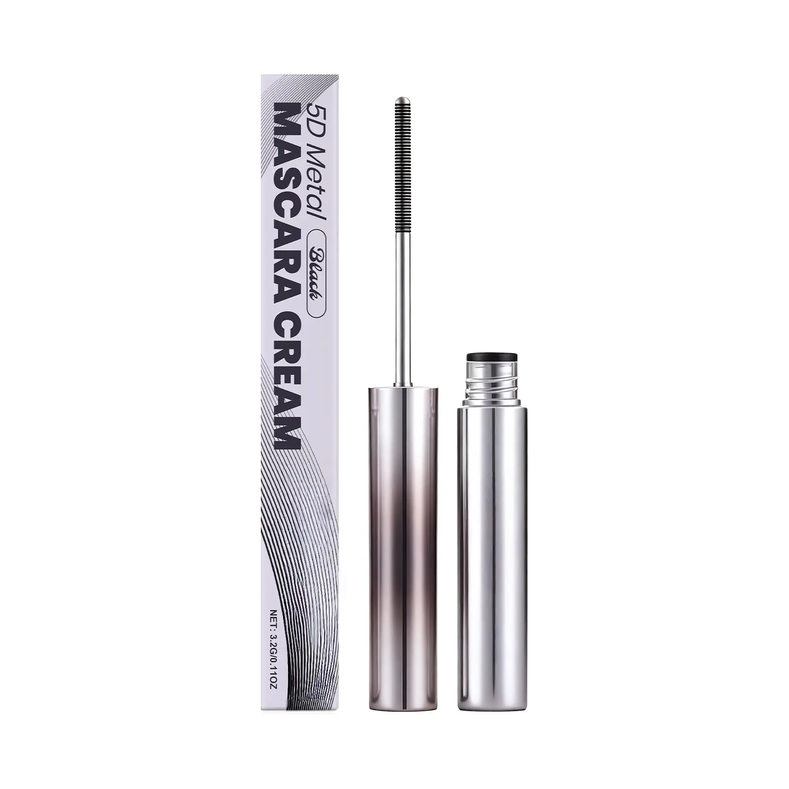 5D Metal Wand Lengthening Mascara - High-Precision Grooved Brush, Classic Black, Longwear, Clump-Free Definition, Smudge-Resistant, Smooth Cream Formula, Comb Upwards, Single Item, 3.2G, Adult Daily Lash Routine