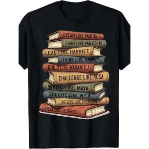 Black History Month T-Shirt - African American Leaders Quotes |   Breathable Crew Neck Shirt, Inspired by MLK and Malcolm X, Ideal for Teachers and Civil Rights Enthusiasts, Streetwear Oversized Graphic Comfy Print Soft Basic Menswear Cotton