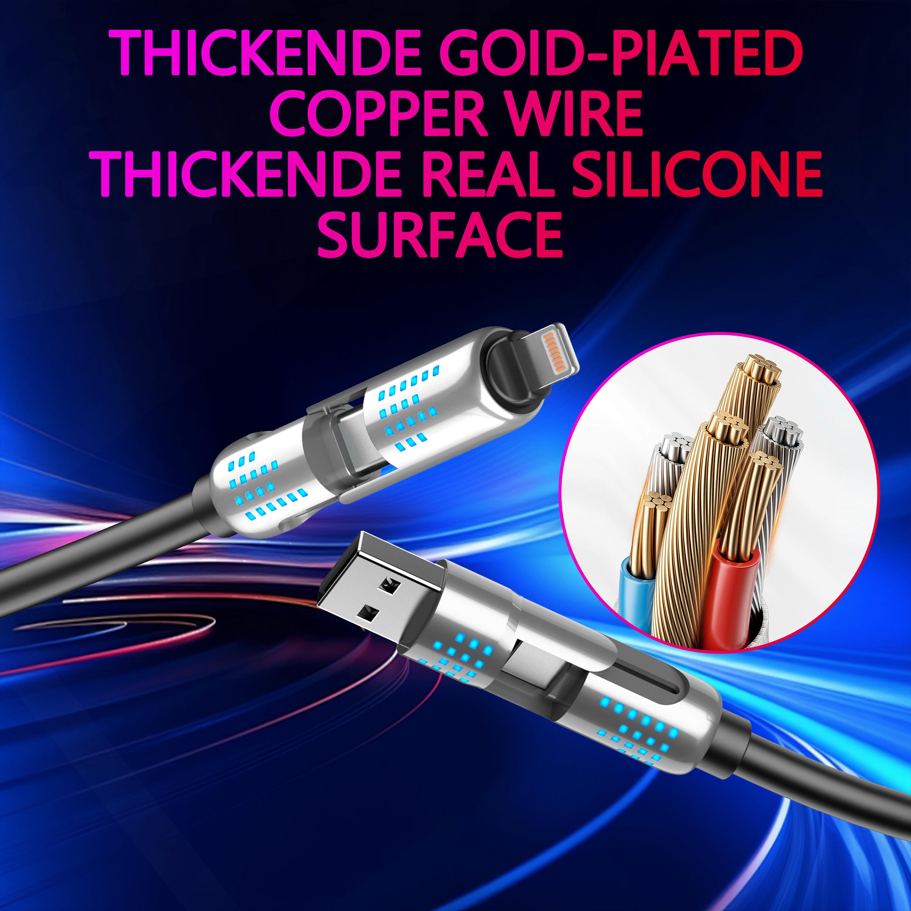 4-in-1 USB-C Cable, 240W Fast Charging, PD 5A, Aluminum, Data Transfer for iPhone 16/15, iPad, Samsung, and Laptops