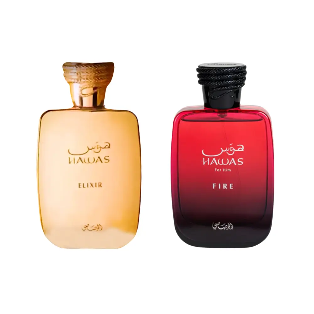 Rasasi Hawas Fire & Hawas Elixir Eau de Parfum Bundle - 3.4 Oz Box Set Men's Fragrance for Men, Fragrance Bundles