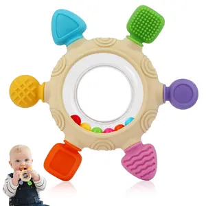 Baby Teething Rings Toys for 0-6 6-12 Months Baby Rattle Teether Sensory Toys for Babies 0-24Months Silicone Teether Relief Chew Soothing Sore Gums for Newborn Infant Essentials BPA Free