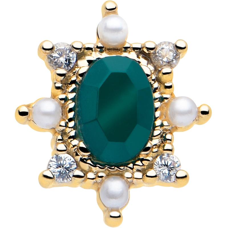 16G  Green CZ Gem Gold Tone Royal Beauty Flat Back Cartilage Tragus Labret