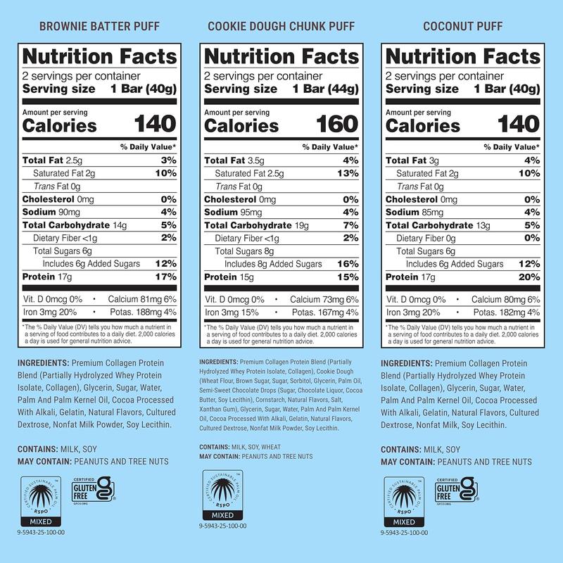 Built Bar, Puff Protein Bars, Variety Pack, Collagen, On-the-go Snacks, Breakfast Bar, Mixed Sampler, 12 Pack