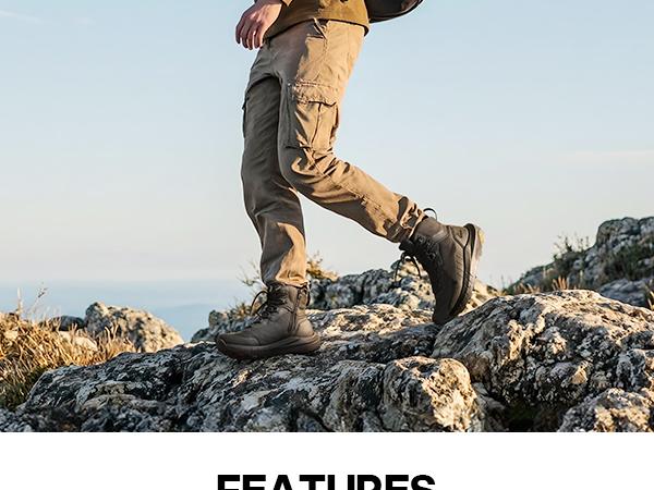 NORTIV 8 Terrascope Men's Tactical Hiking Boot Lightweight Cushion Sole Boots for Work All Day Side Zipper Motorcycle Combat Military Boot Arch Support 8 Inches Closed Footwear