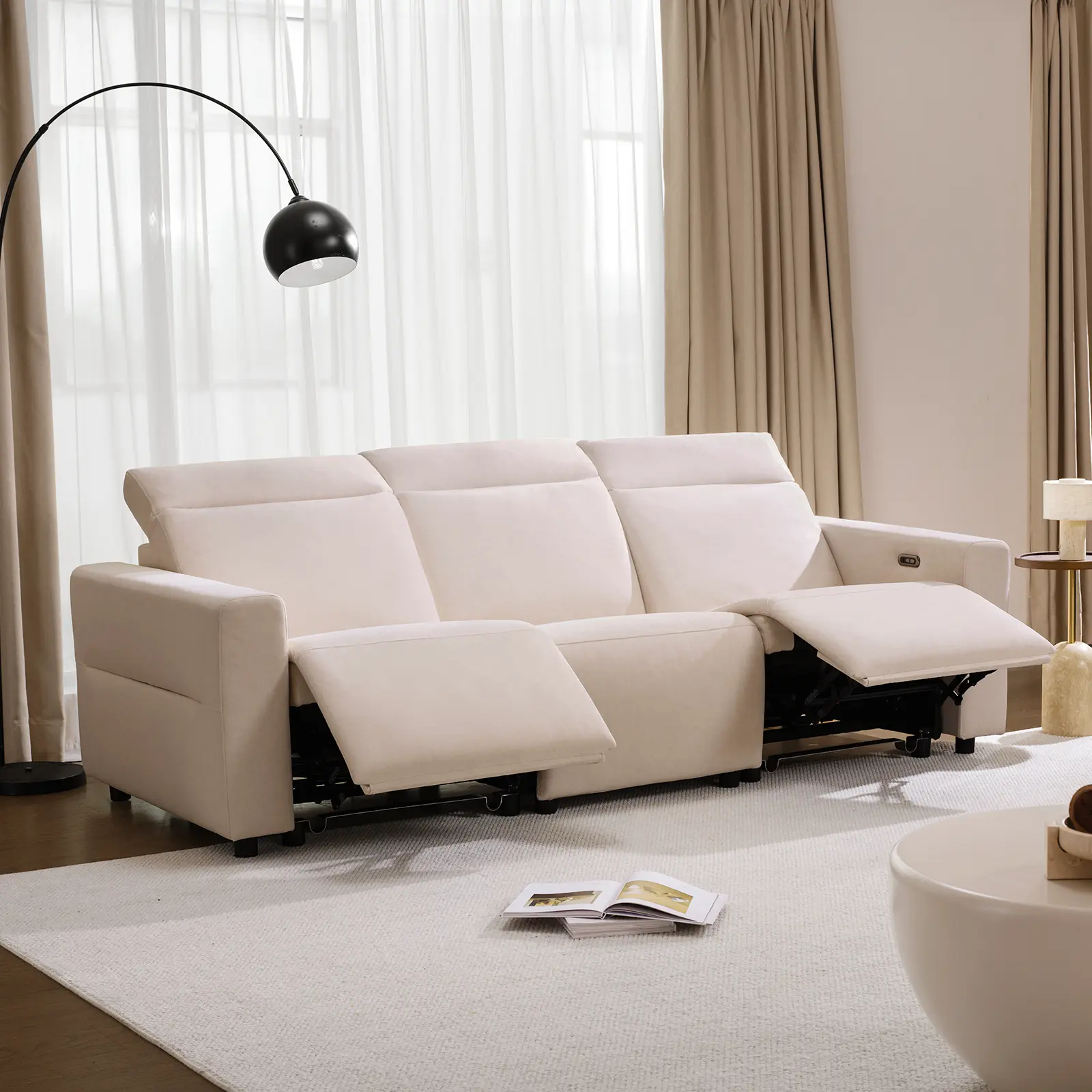 [2 Packages Shipping]ModernMate 96" Power Reclining 3-Seater Sofa, Oversize Zero Gravity Recliner Sofa with Manual Adjustable Headrest, Zero Wall Hugger Recliner Couch with USB & Type-C Ports, 27.6" Extra Wide Seat, Beige