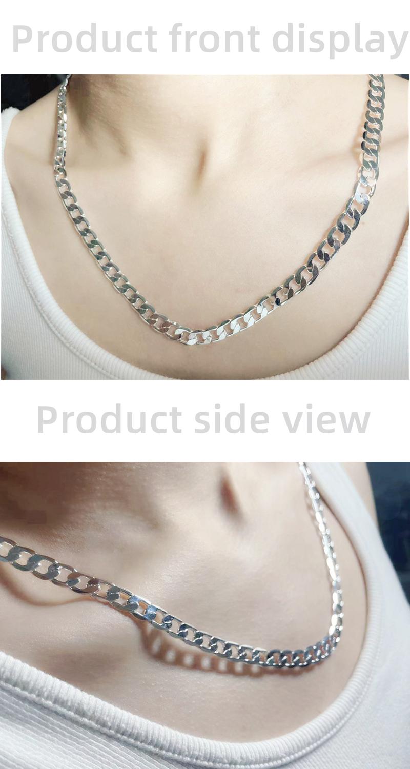 Men's Silver Color Necklace 2/4/6/8/10/12MM 40-75cm Face Chain Necklace Lobster Clasp Men Women Engagement Jewelry Gifts