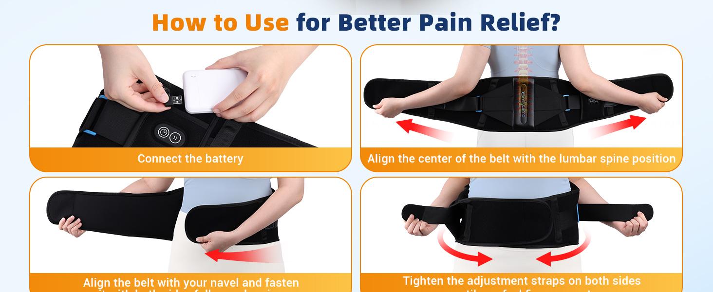 Comfytemp Back Brace with Heat, Back Support 3 Heating & 3 Timers, Birthday Gift for Men and Women, 52 Inch (No Massage)